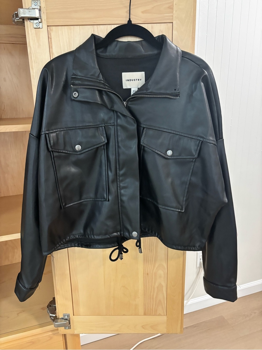 Black Faux Leather Boxy Jacket